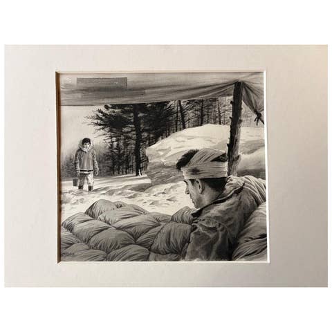 Wounded Soldier and Winter Visitor – Original Illustration by Charles Burki 1955