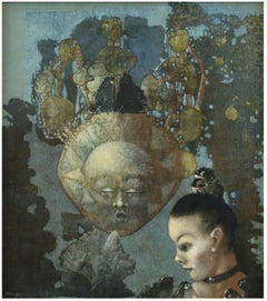 Dame met Masker Lady with Mask Contemporary Oil Painting Naked Garden In Stock