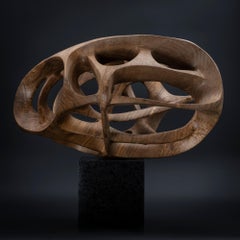 Chaotic Route III by Wouter van der Vlugt - Wood sculpture, walnut, movement