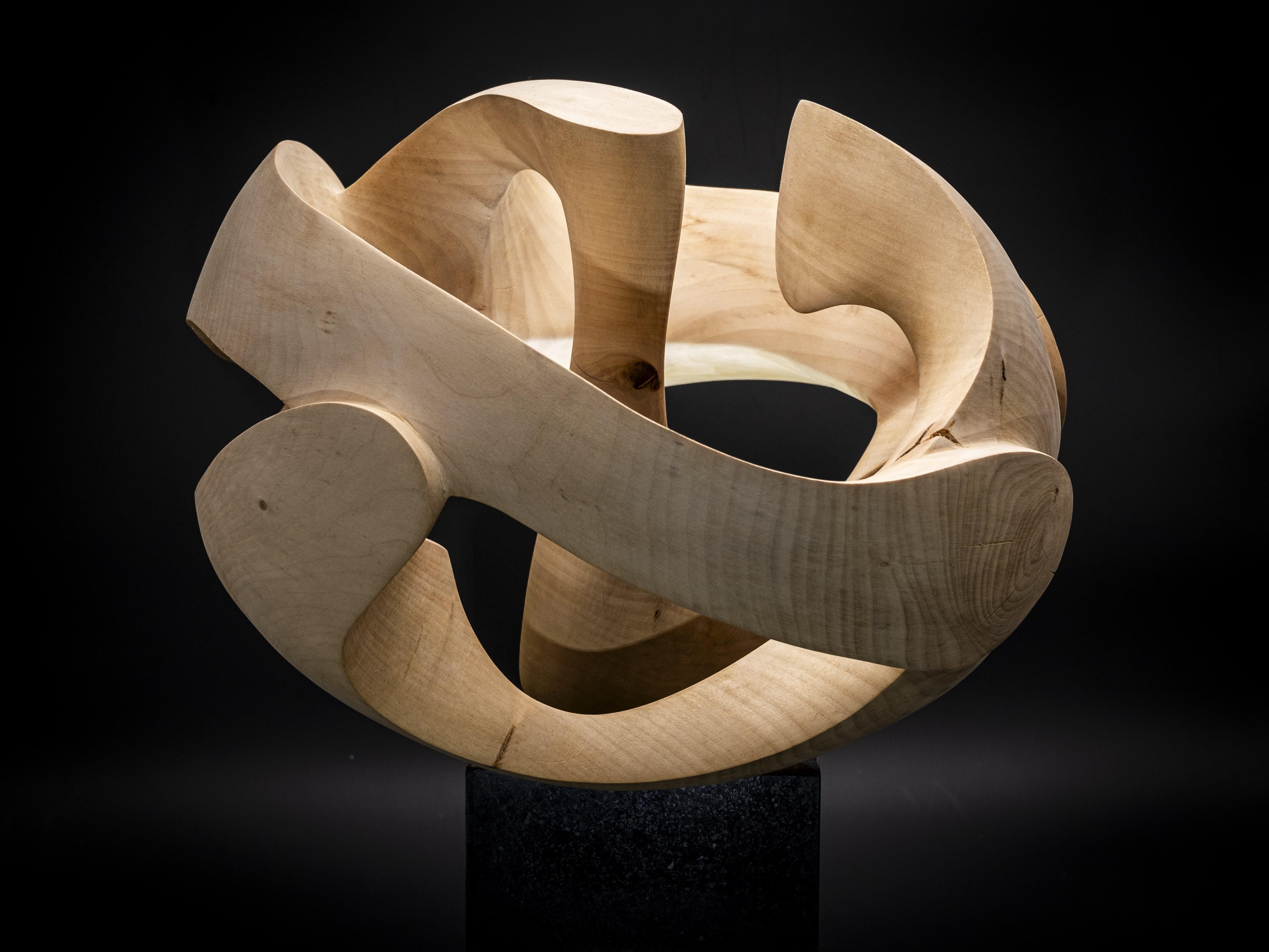 Exploring Space IV by Wouter van der Vlugt - spherical wood sculpture, chestnut