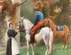 "The Farewell" - Late 19th-Century Antique Landscape Painting, Framed