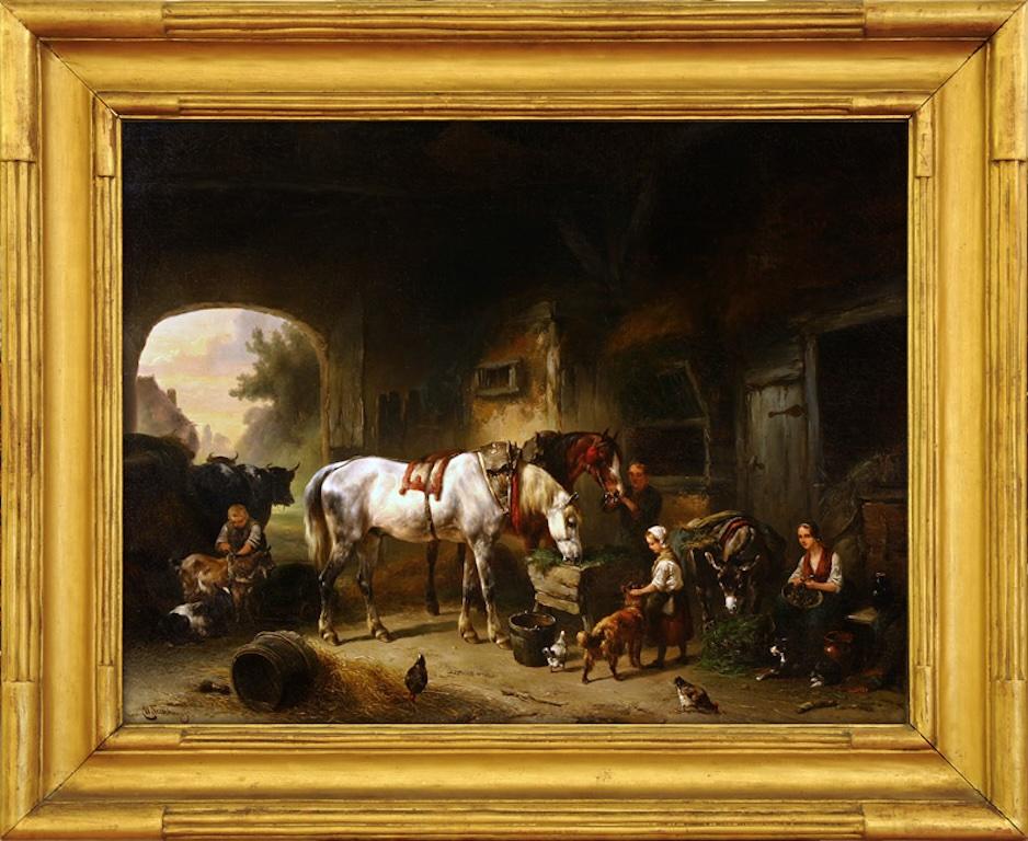 Wouterus Verschuur l Animal Painting – Horses in a Country Stable