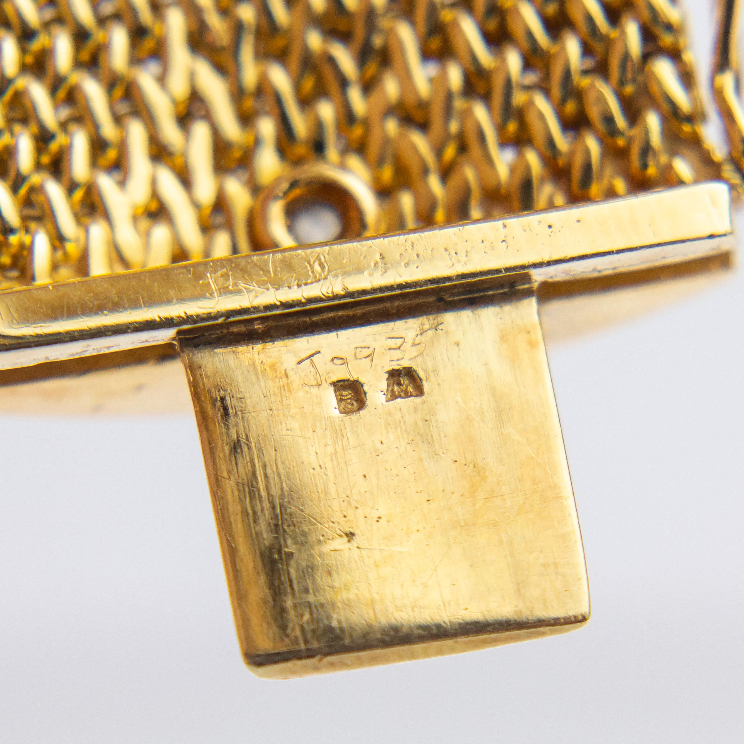 Woven 14 Karat Gold Bracelet With Diamonds For Sale 1