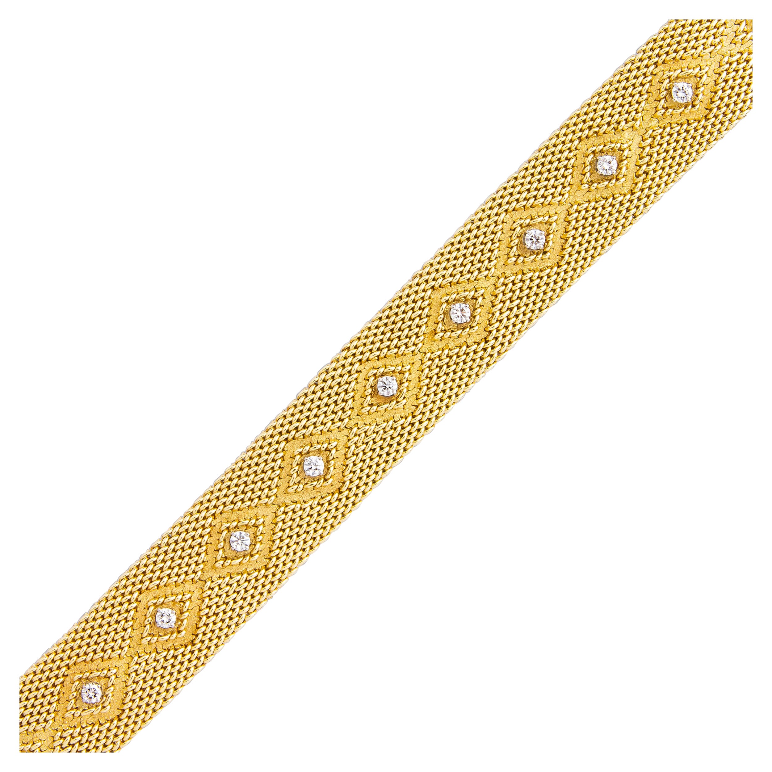 Bracciale in oro 14 carati intrecciato con diamanti