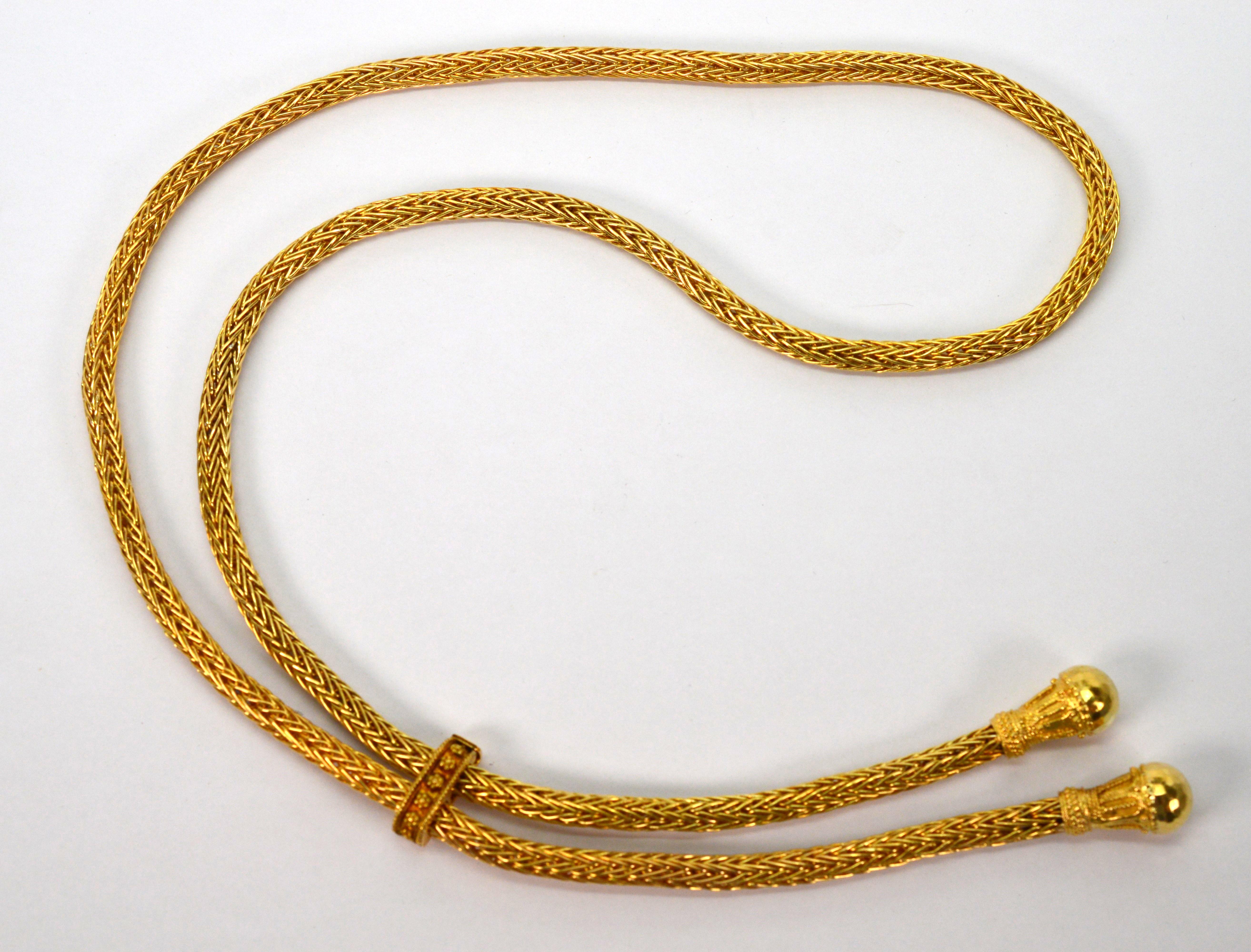 Néo-grec House of Zolotas Lariat Collier en or jaune 18 carats en vente