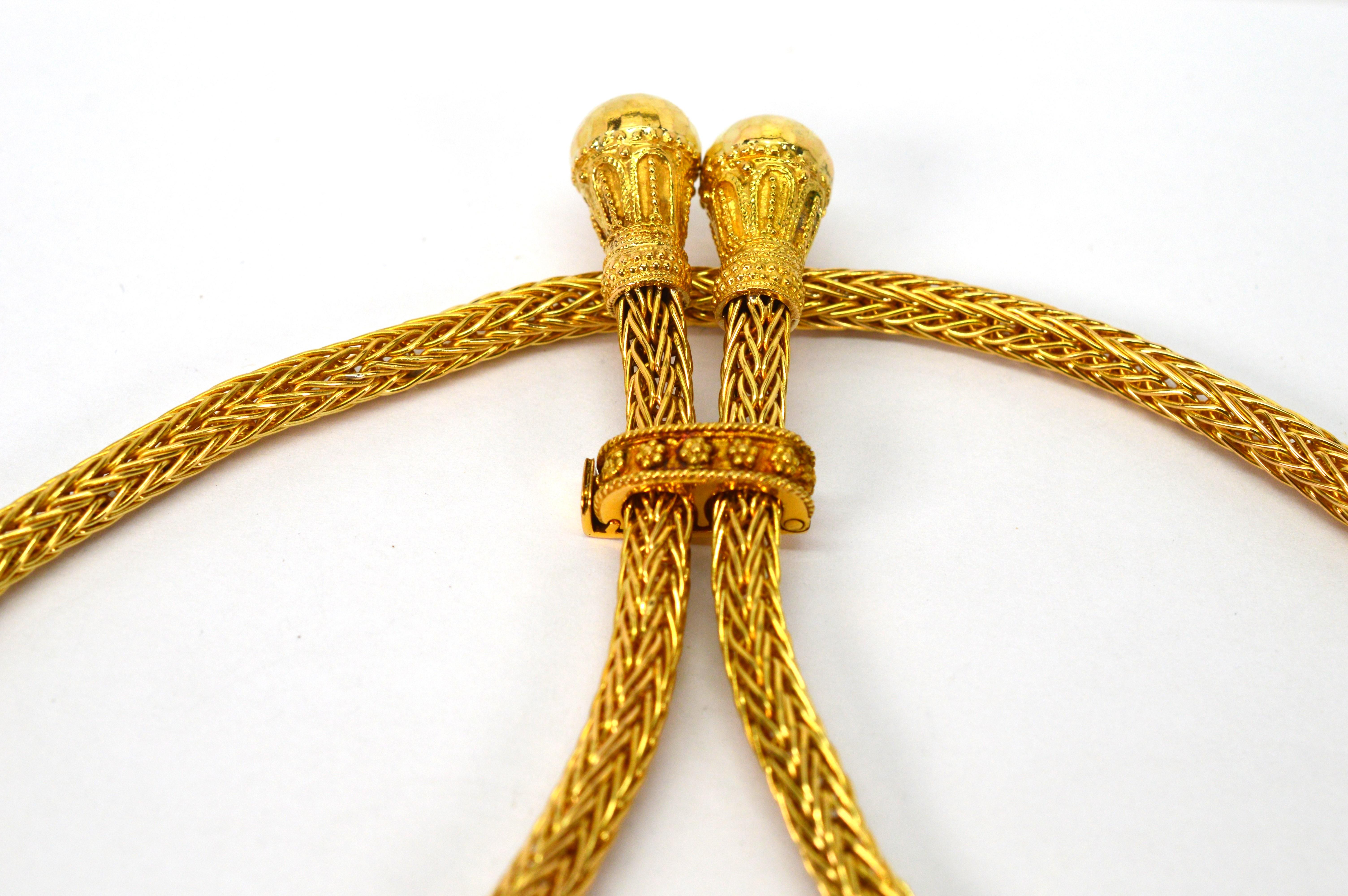 House of Zolotas Lariat Collier en or jaune 18 carats Excellent état - En vente à Mount Kisco, NY