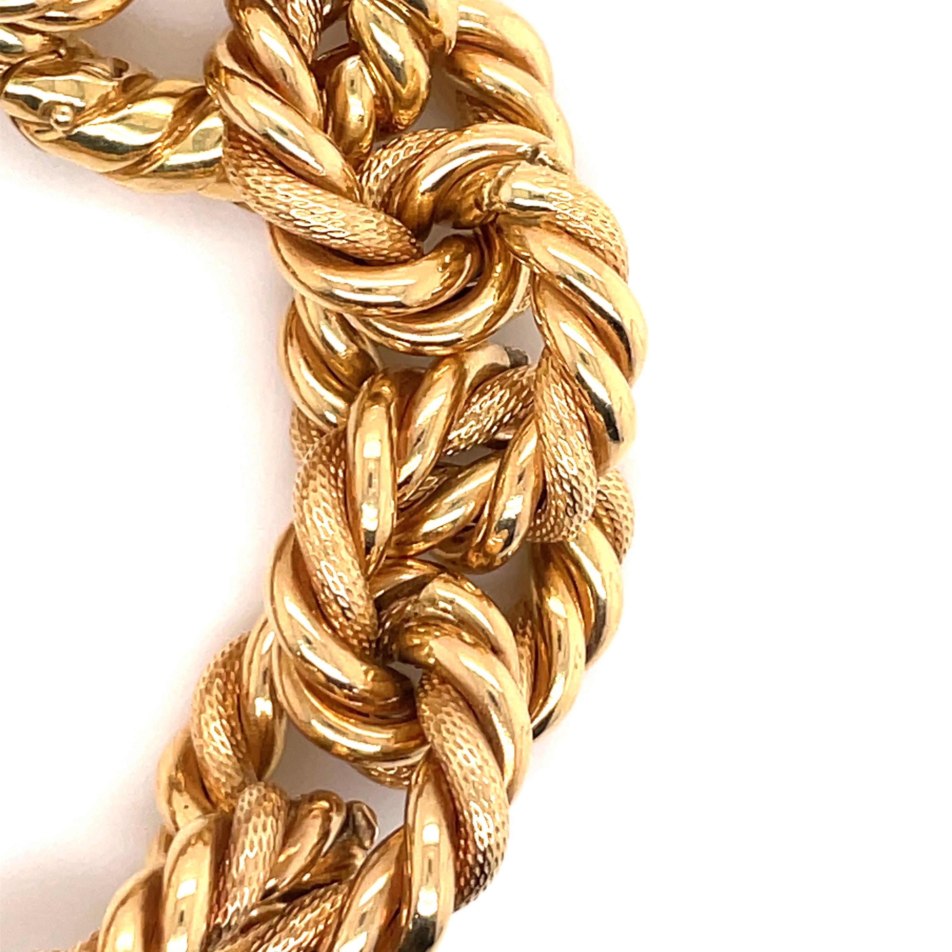 Contemporary Woven 18 Karat Yellow Gold Link Bracelet 72.9 Grams