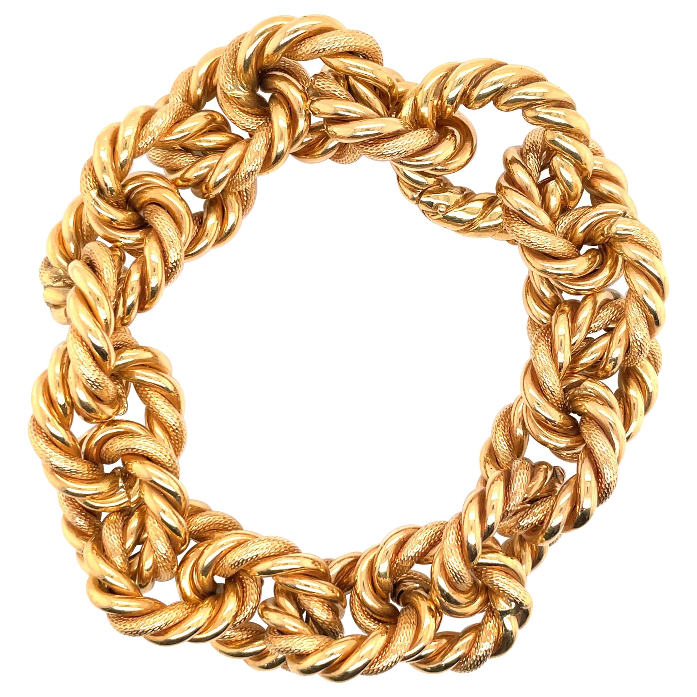 Woven 18 Karat Yellow Gold Link Bracelet 72.9 Grams