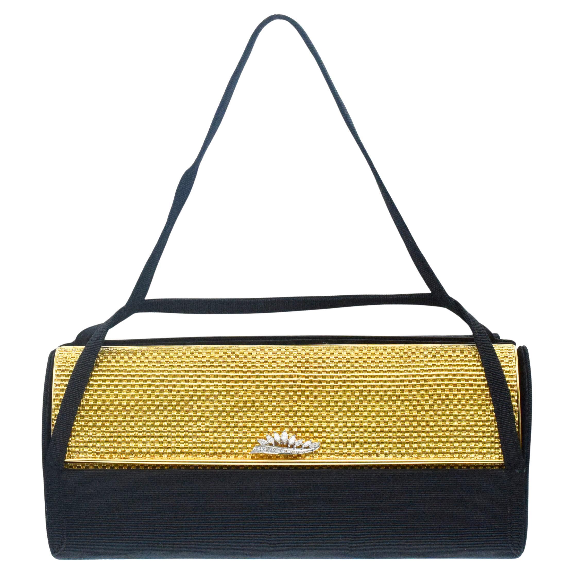 Taille Marquise Pochette tissée en or jaune 18k et diamants. en vente