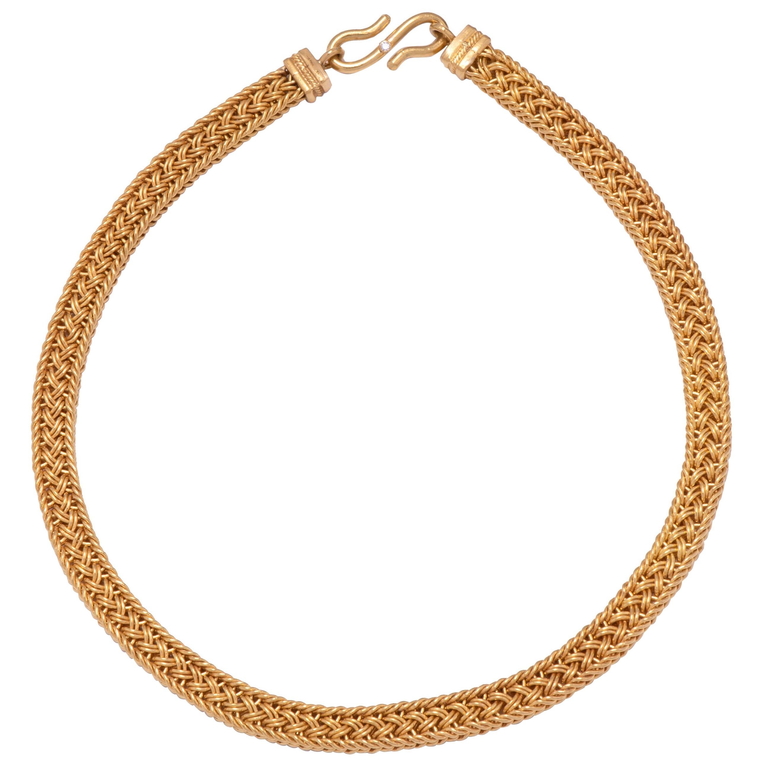 Woven 22 Karat Gold Necklace For Sale