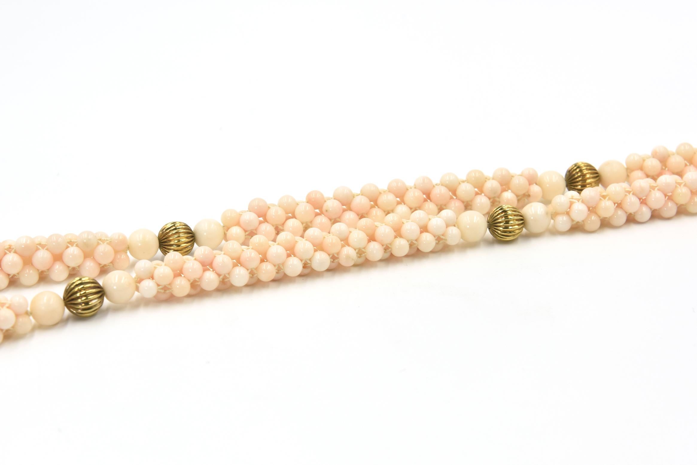 Women's Woven Angel Skin Coral Gold Necklace and Bracelet For Sale