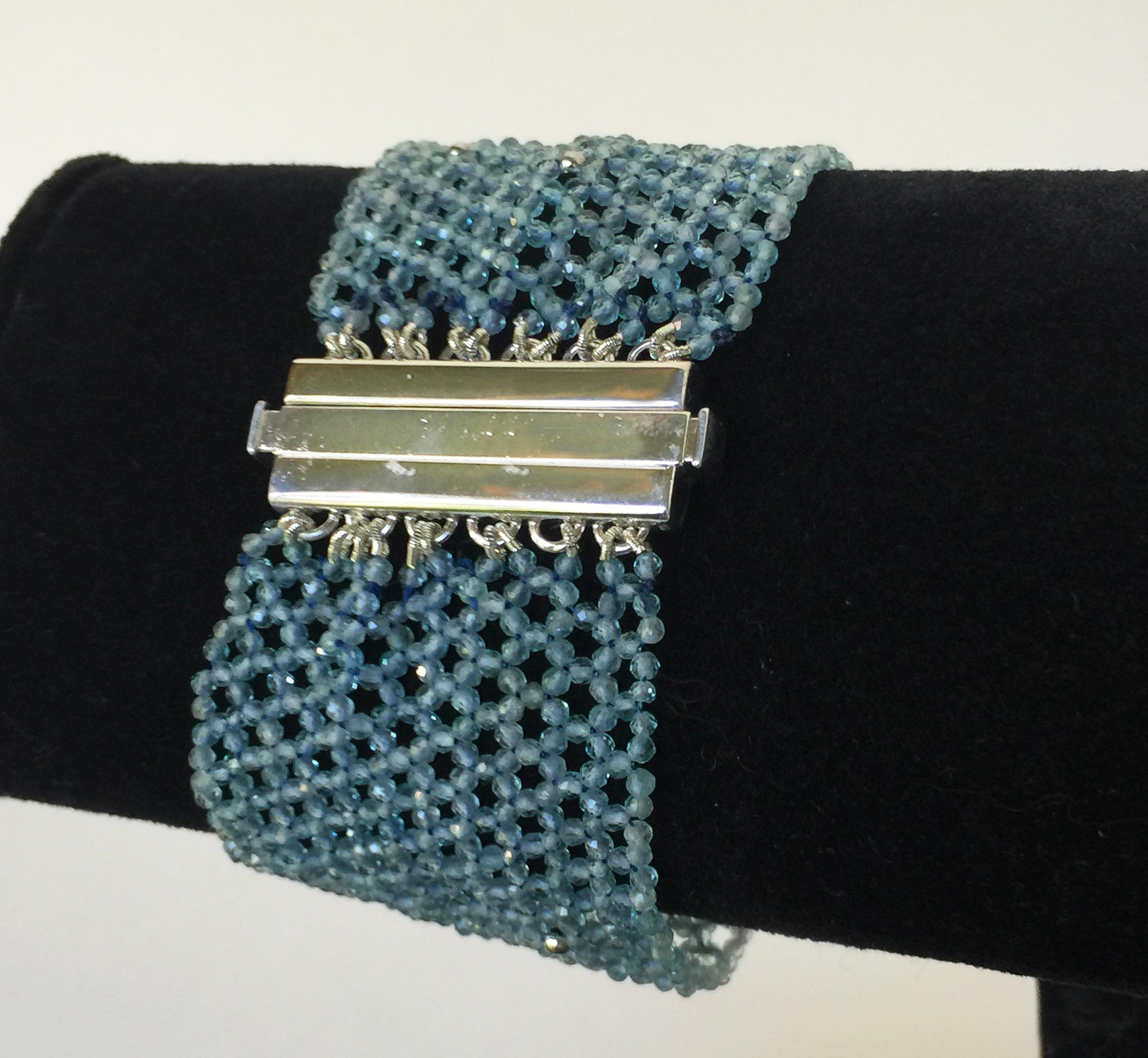 Marina J. Woven Aquamarine & 14K Gold Cuff Bracelet with Sterling Silver Clasp 1