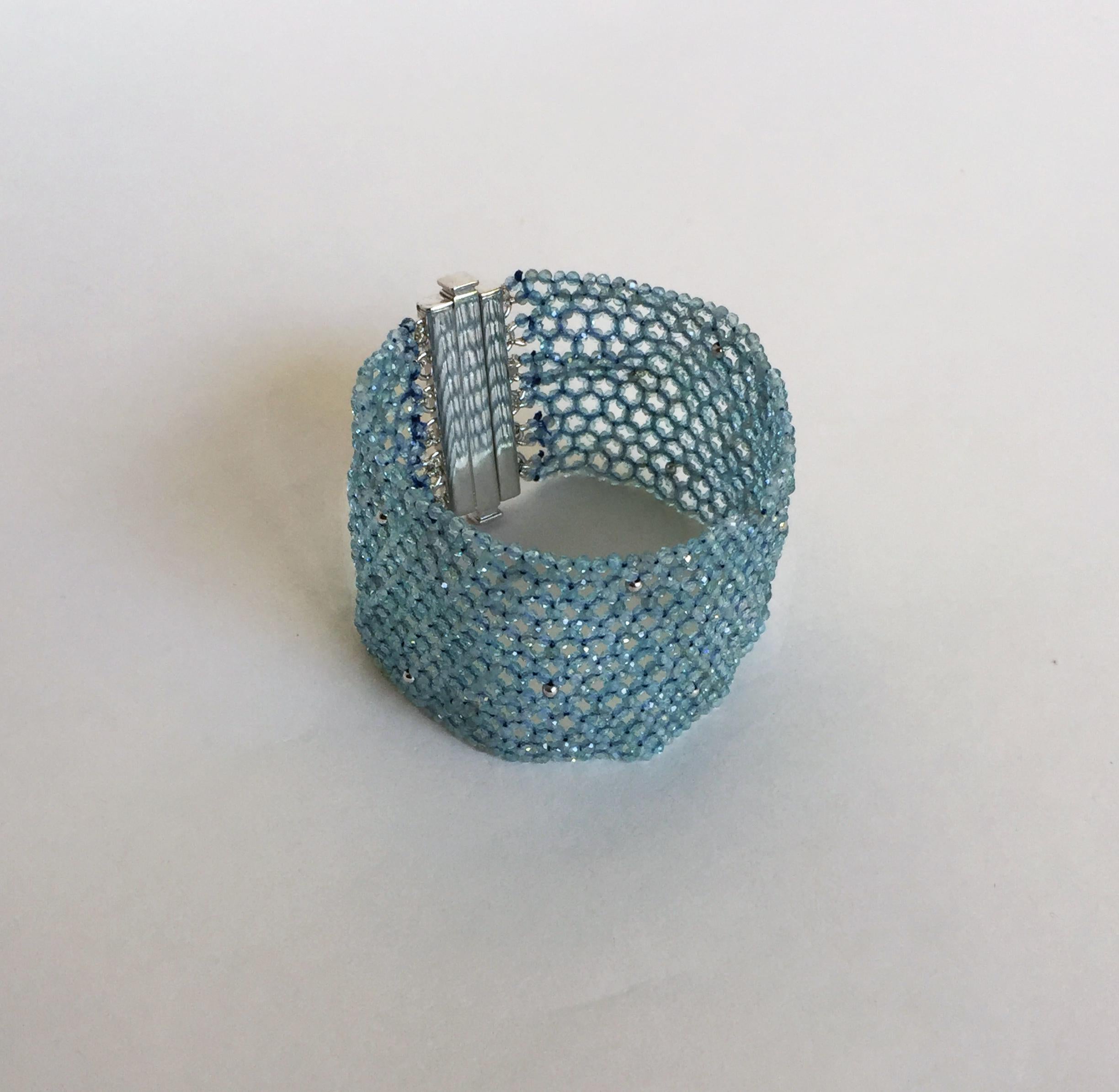 Marina J. Woven Aquamarine & 14K Gold Cuff Bracelet with Sterling Silver Clasp 2