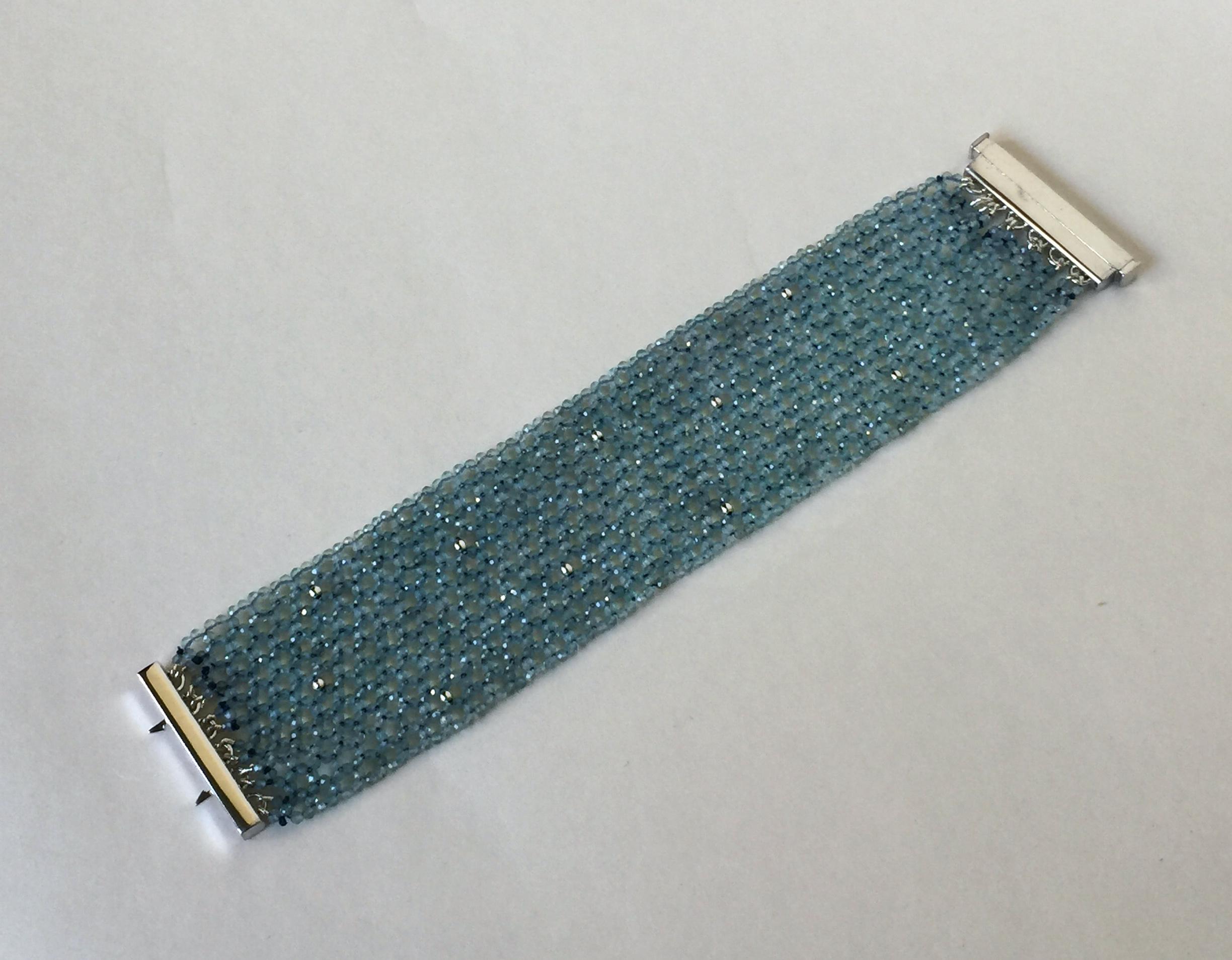 Marina J. Woven Aquamarine & 14K Gold Cuff Bracelet with Sterling Silver Clasp 3
