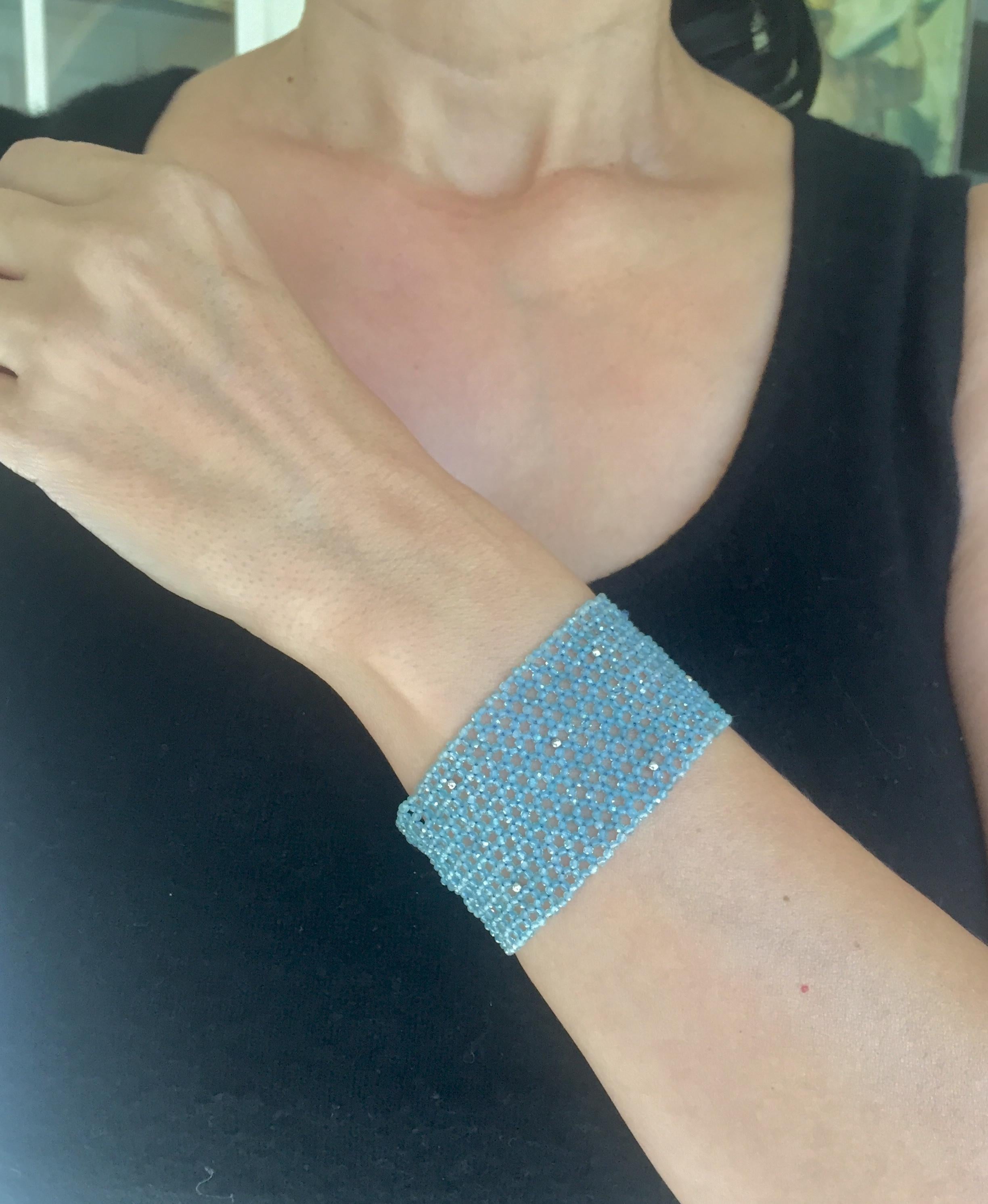 Marina J. Woven Aquamarine & 14K Gold Cuff Bracelet with Sterling Silver Clasp 4