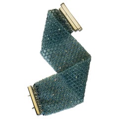 Marina J. Bracelet manchette en aigue-marine tissée et or 14 carats avec fermoir en argent sterling