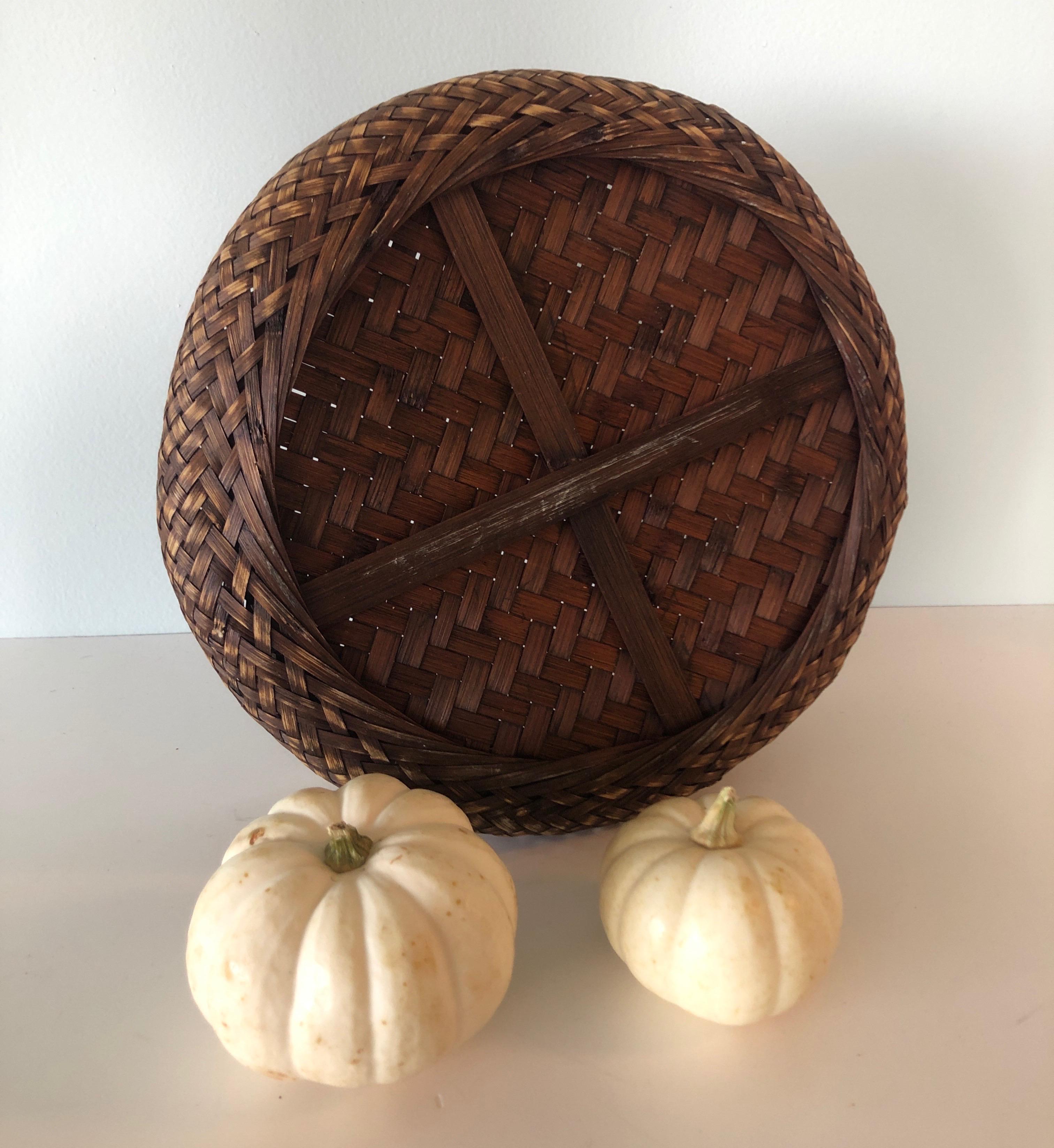 Hand-Crafted Woven Asian Round Serving Basket