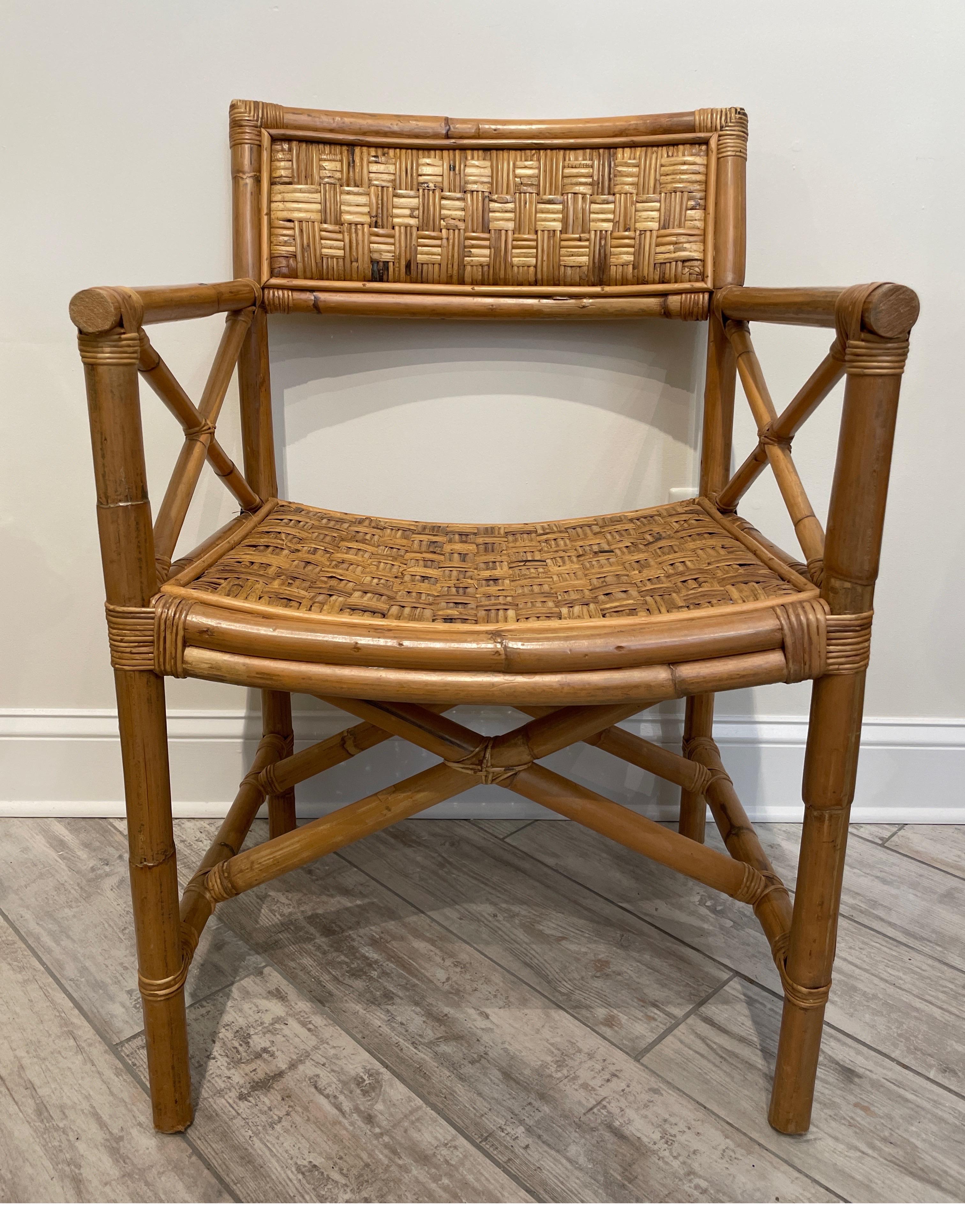 Philippine Woven Bamboo Campaign Style Armchair For Sale