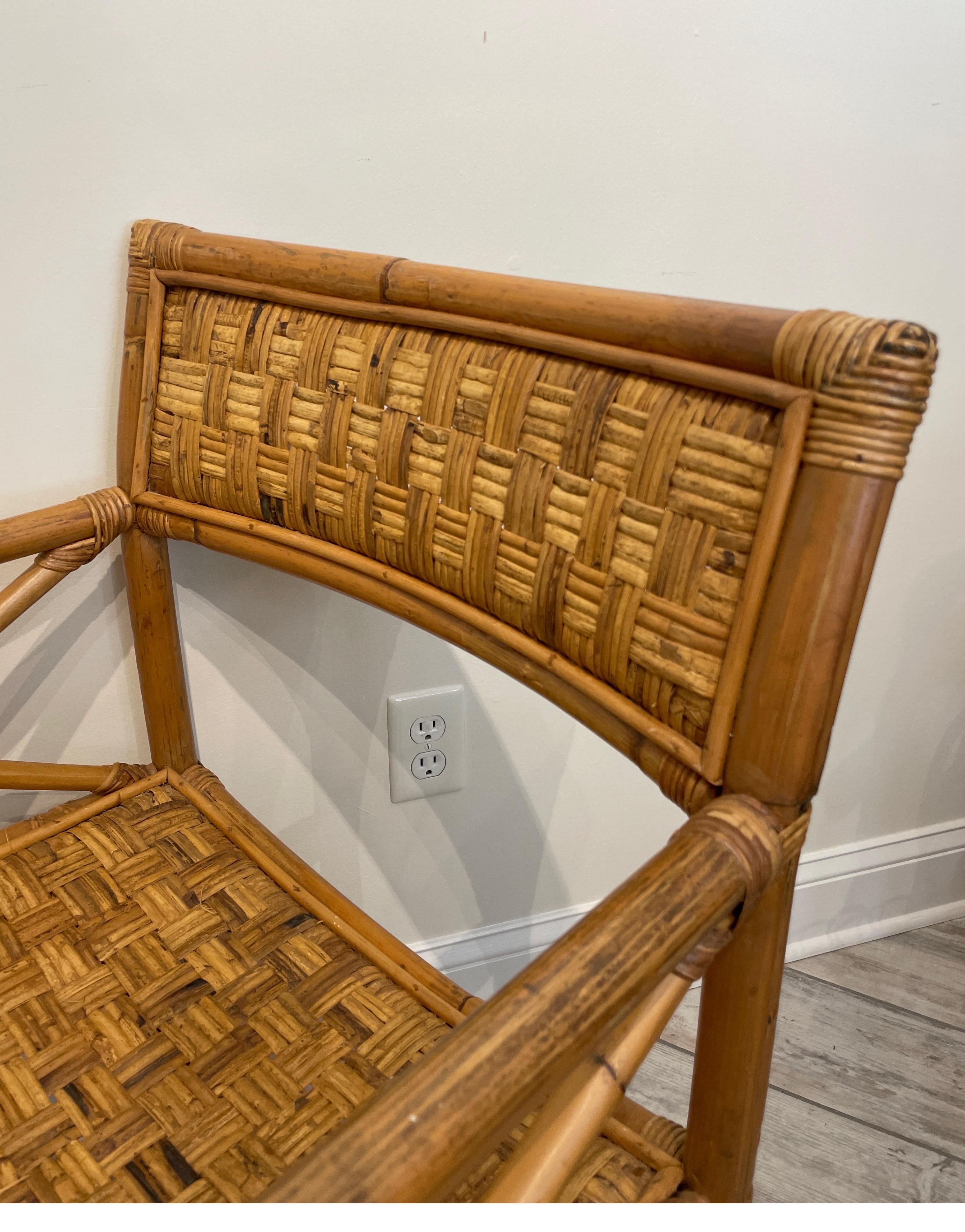 Woven Bamboo Campaign Style Armchair For Sale 1