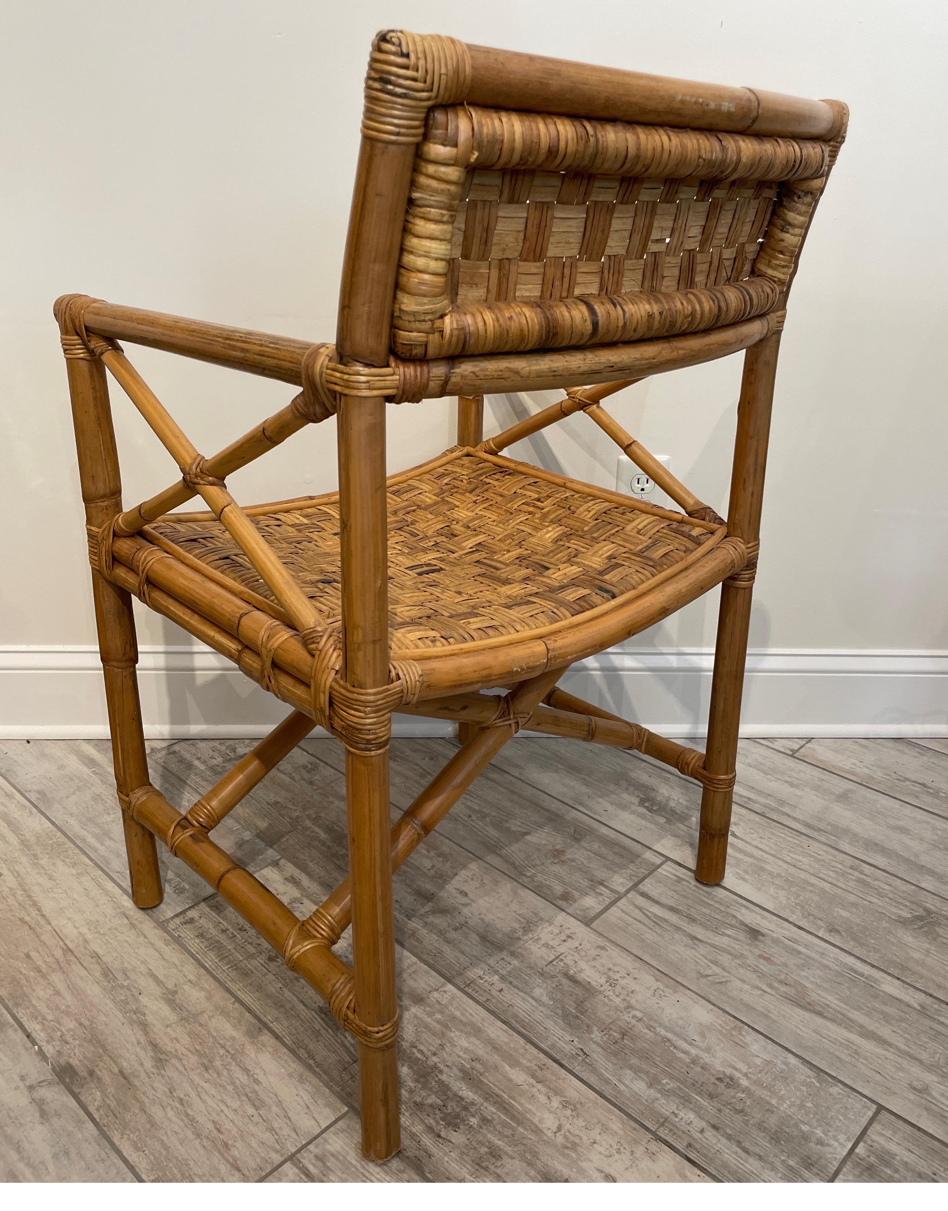 Woven Bamboo Campaign Style Armchair For Sale 4