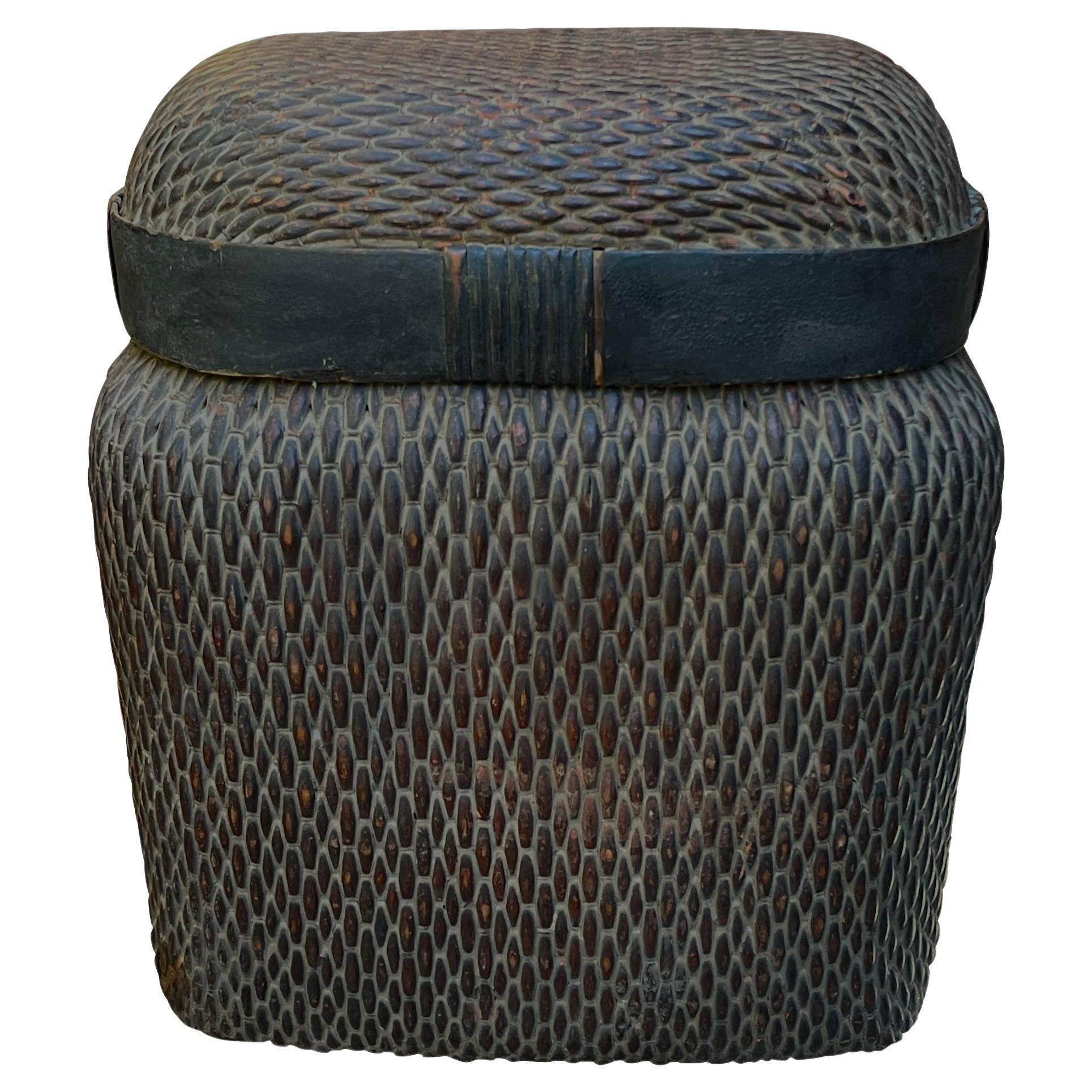 Woven Bamboo Medium Size Lidded Fish Basket, China, 19th Century