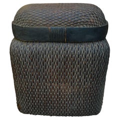 Antique Woven Bamboo Medium Size Lidded Fish Basket, China, 19th Century