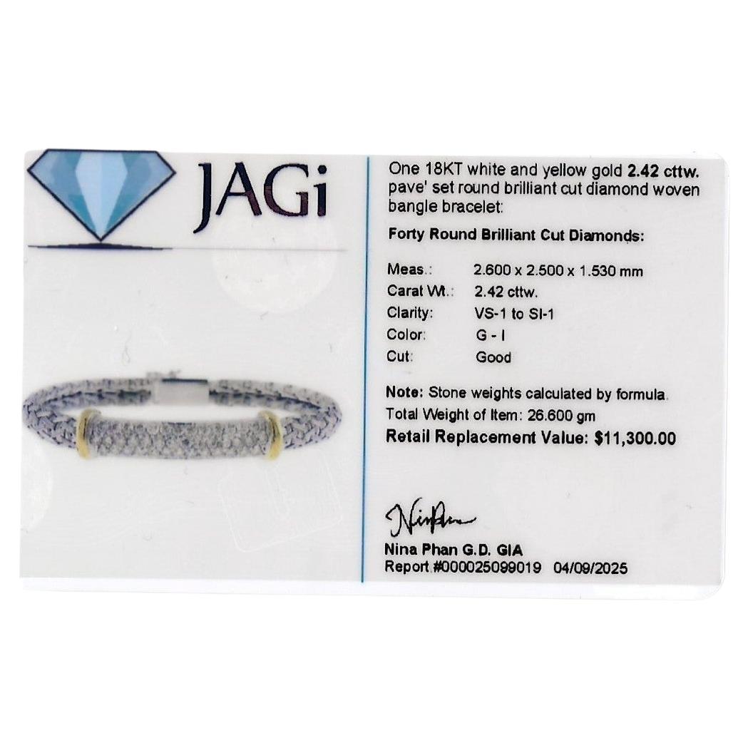 Woven Bangle Bracelet with Pavé Diamond Bar in Two Tone 18 Karat Gold For Sale 6