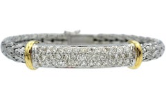 Woven Bangle Bracelet with Pavé Diamond Bar in Two Tone 18 Karat Gold