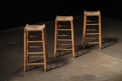 Woven Bar Stool, Mid-19th Century, Handcrafted Wood & Cord, France