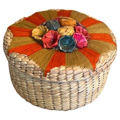 Vintage Woven Basket Decor Round Storage Container.