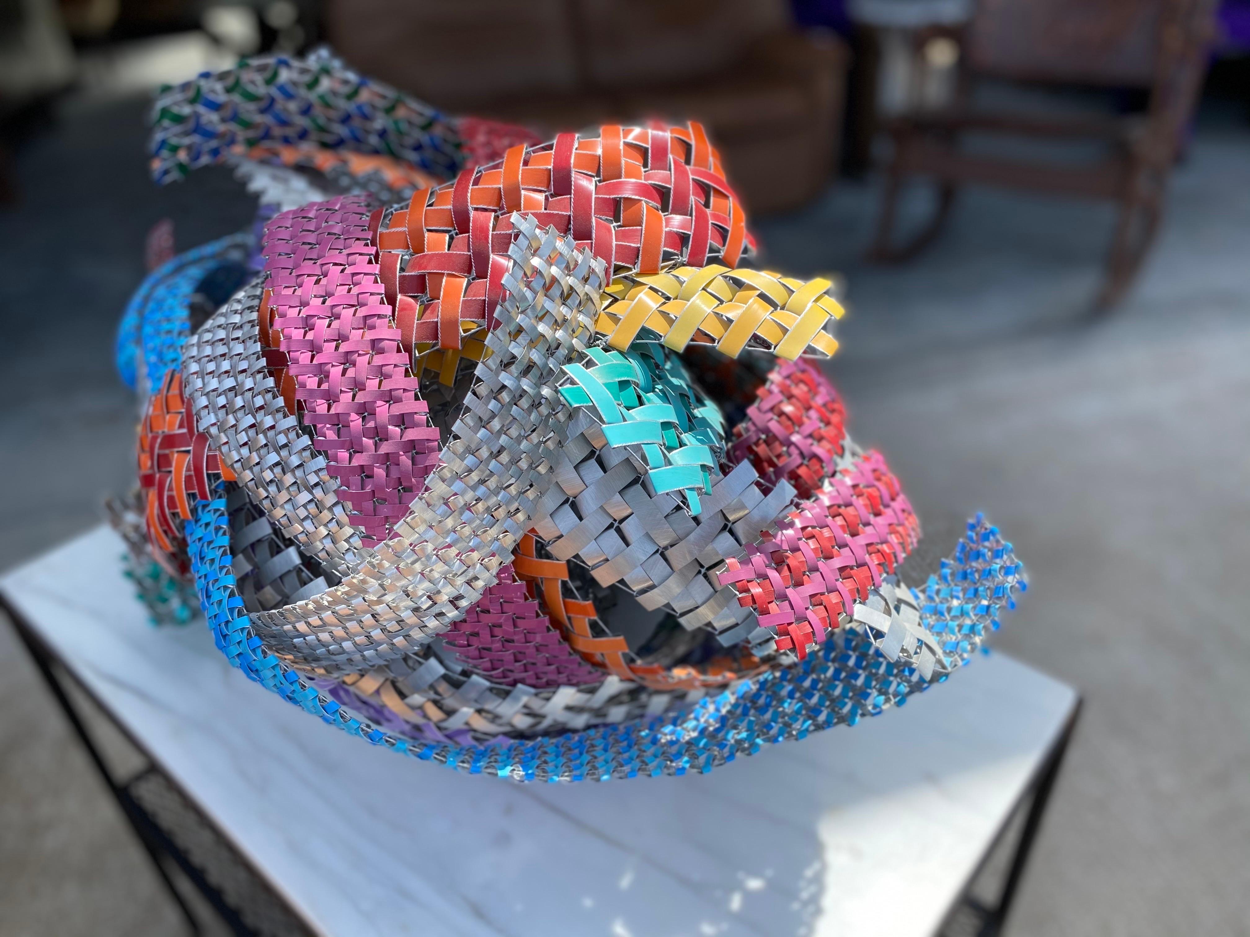 Aluminum Woven Basket Sculpture by Sculptor John Garrett