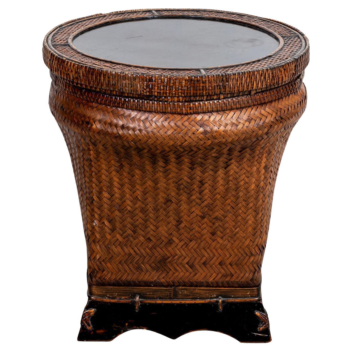 Woven Basket Side Table For Sale