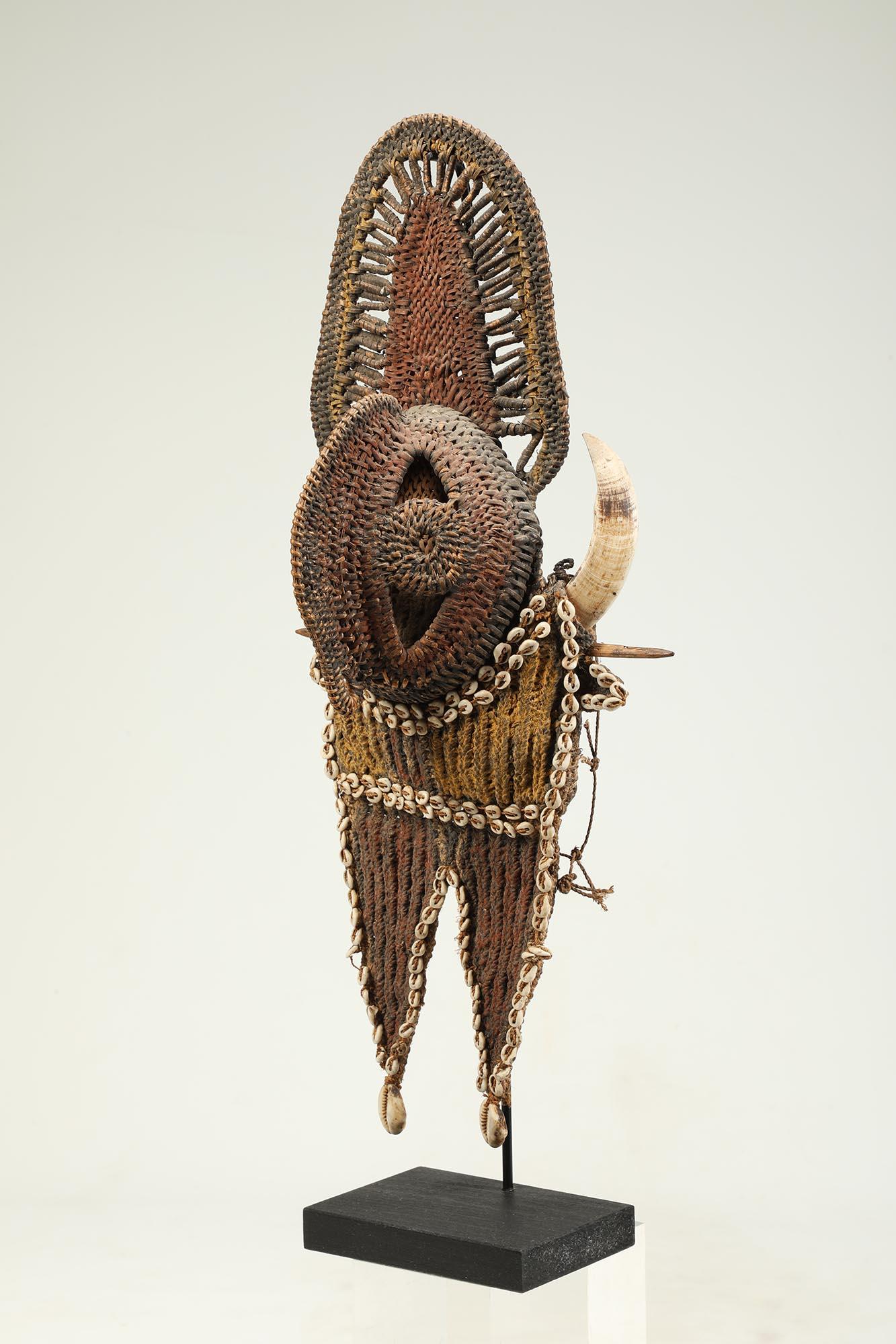 Hand-Crafted Woven Basketry Figural Pectoral Chest Ornament Figure Papua New Guinea tusks