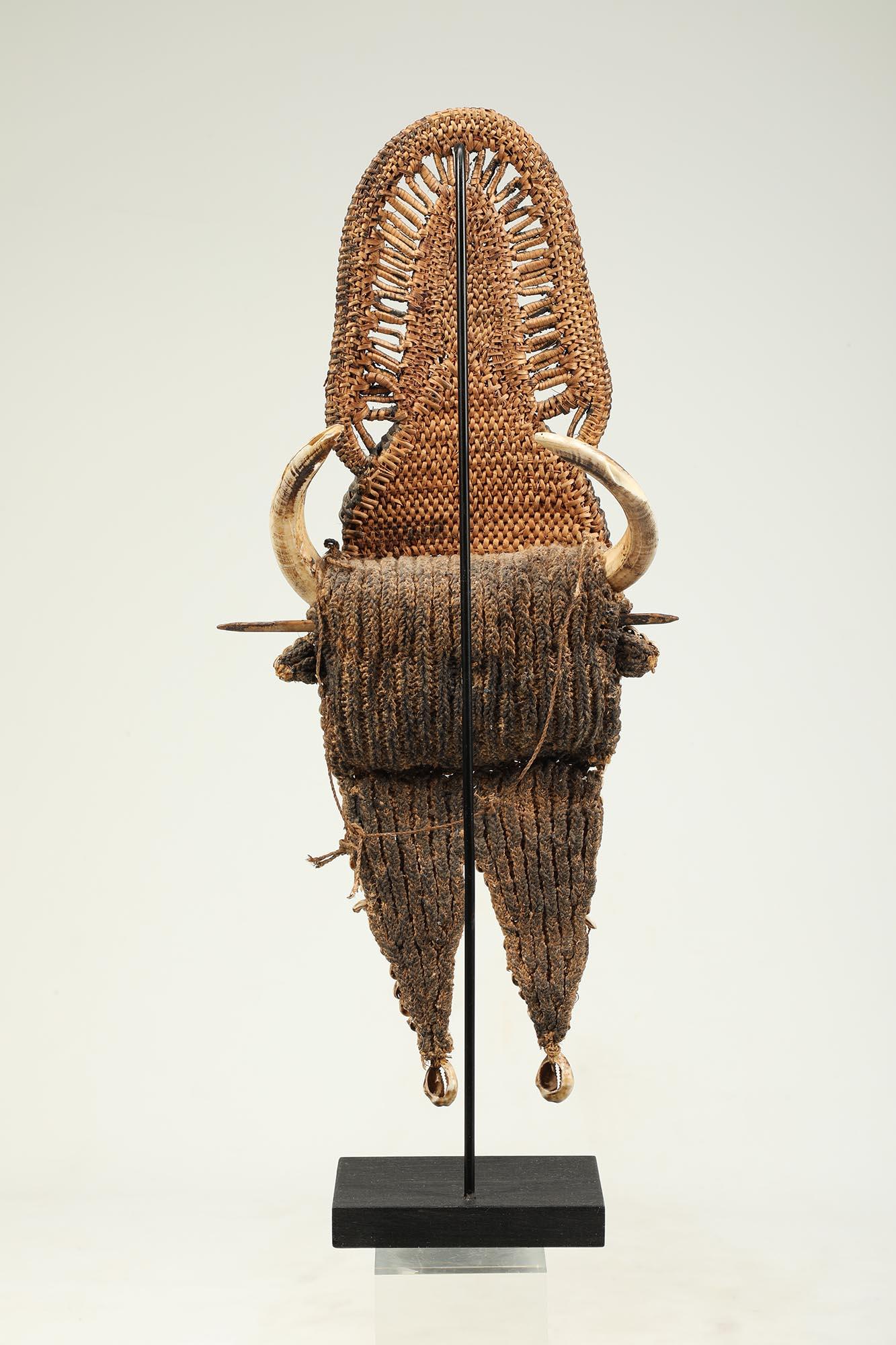 20th Century Woven Basketry Figural Pectoral Chest Ornament Figure Papua New Guinea tusks