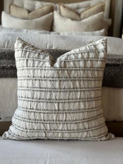 Woven Belgian Linen and Wool Stripe Accent Pillow with Down Insert