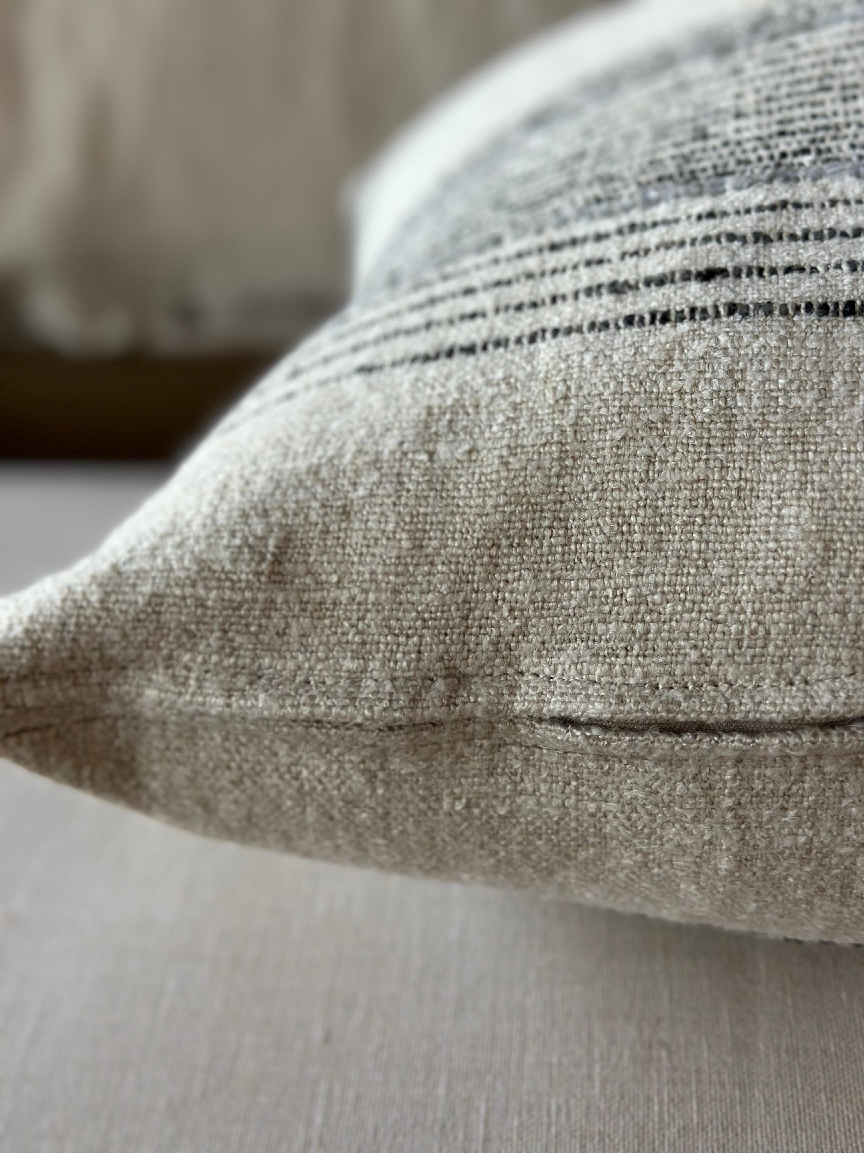 Contemporary Woven Belgian Linen and Wool Stripe Accent Pillow with Down Insert For Sale