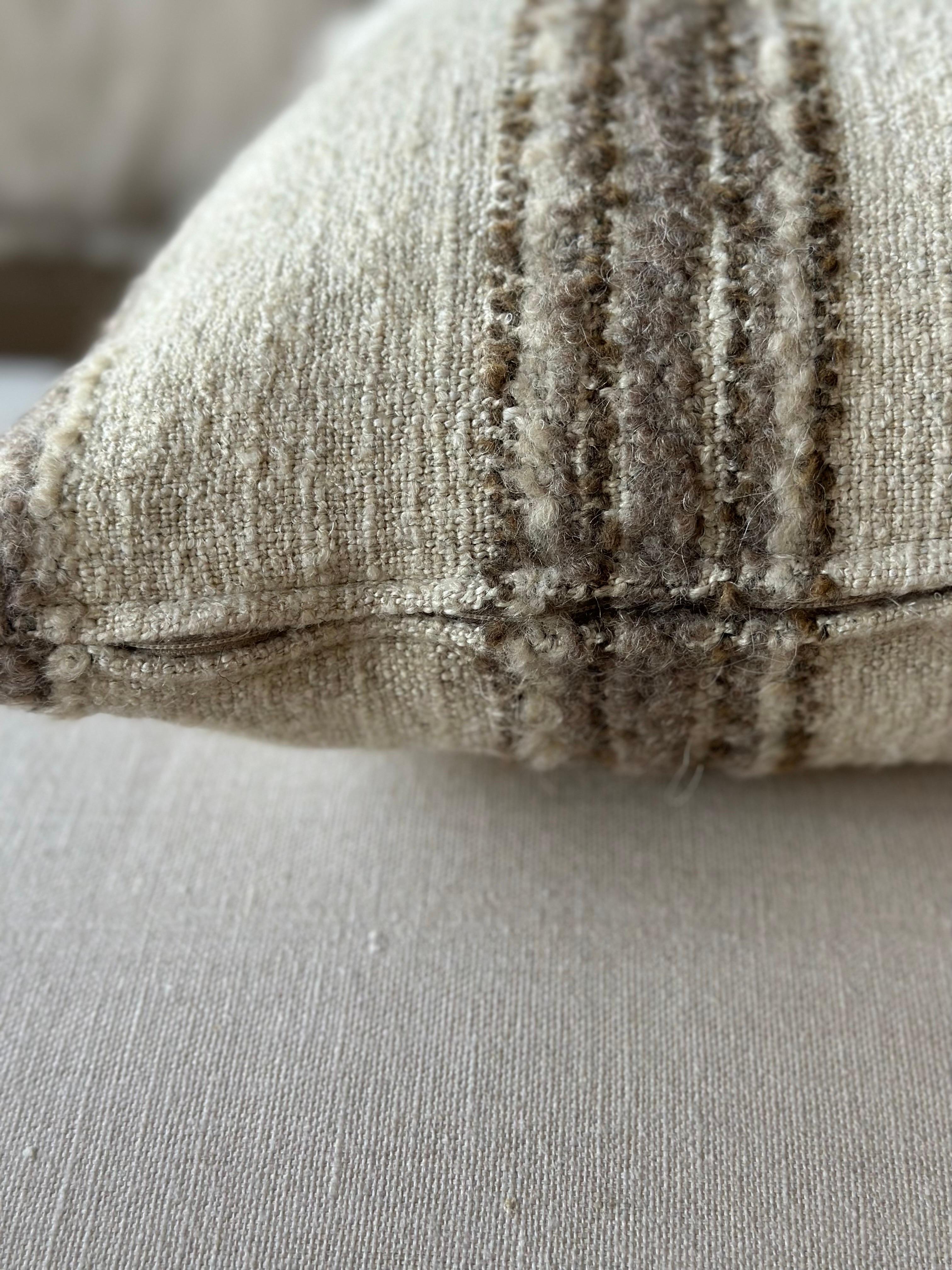 Woven Belgian Linen and Wool Stripe Accent Pillow with Down Insert 1