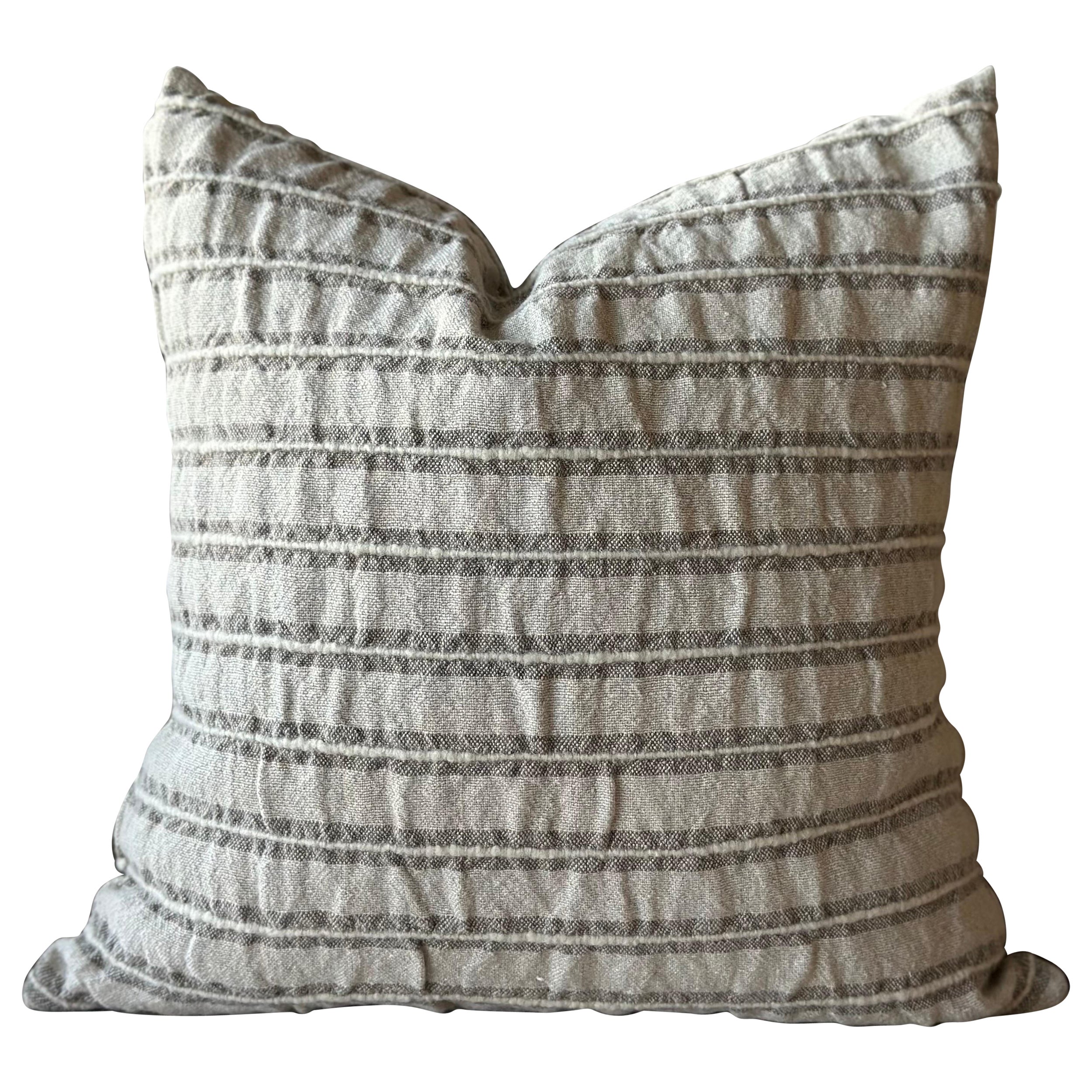 Woven Belgian Linen and Wool Stripe Accent Pillow with Down Insert