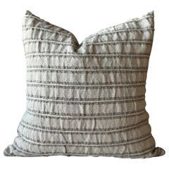 Woven Belgian Linen and Wool Stripe Accent Pillow with Down Insert