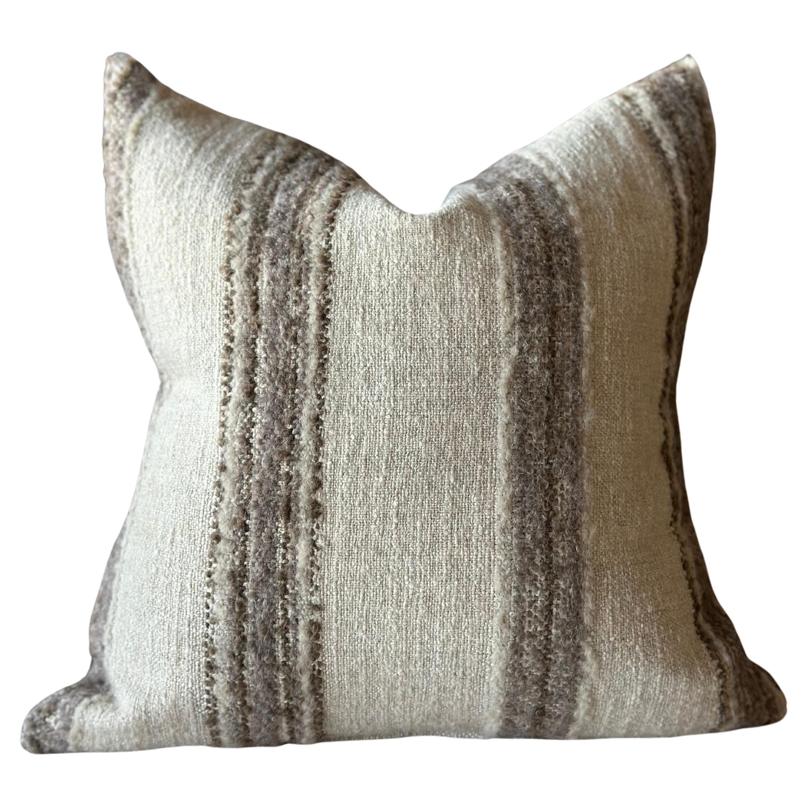 Woven Belgian Linen and Wool Stripe Accent Pillow with Down Insert
