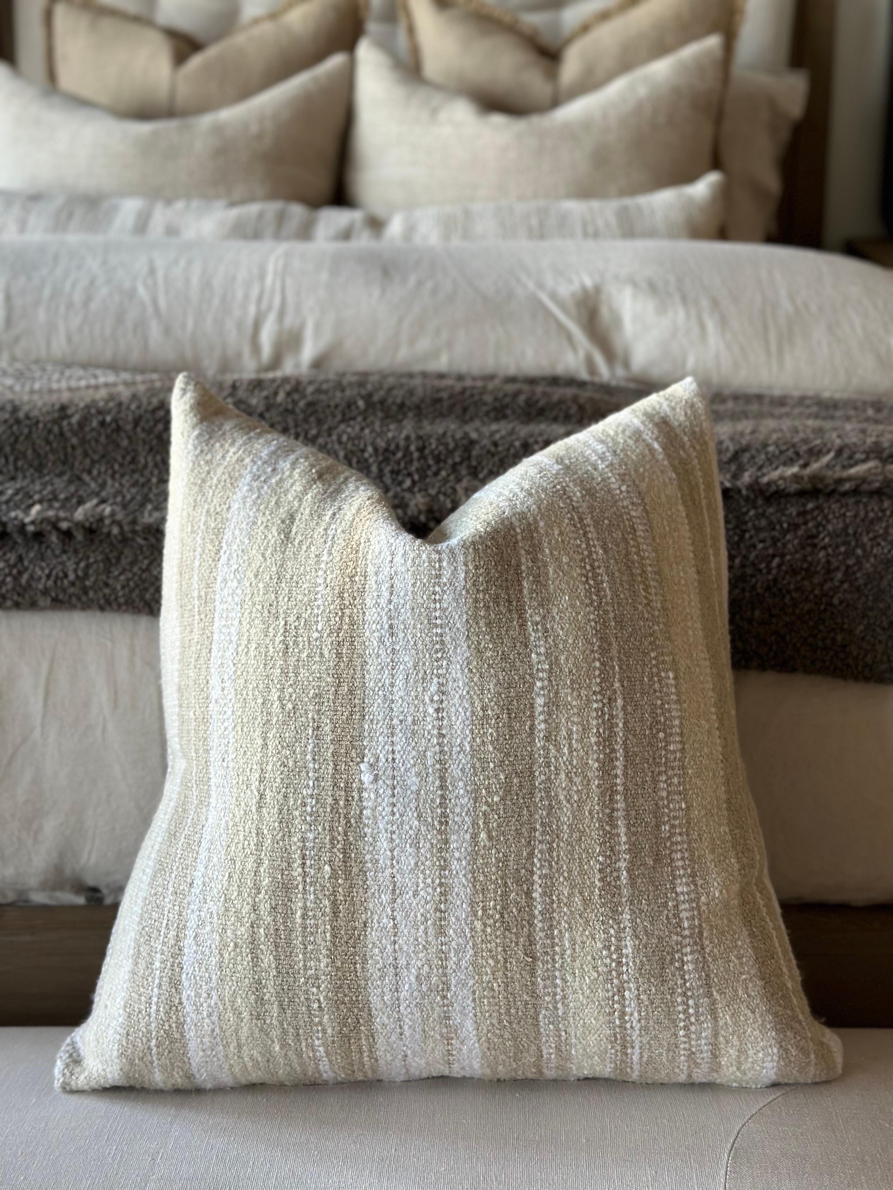 Woven in Belgium using traditional weaving techniques, Nagy combines Belgian linen with soft viscose. The slub like yarns alternating color along the warp create an inspired stripe from vintage textiles with some vibrant variations.
Size: 23