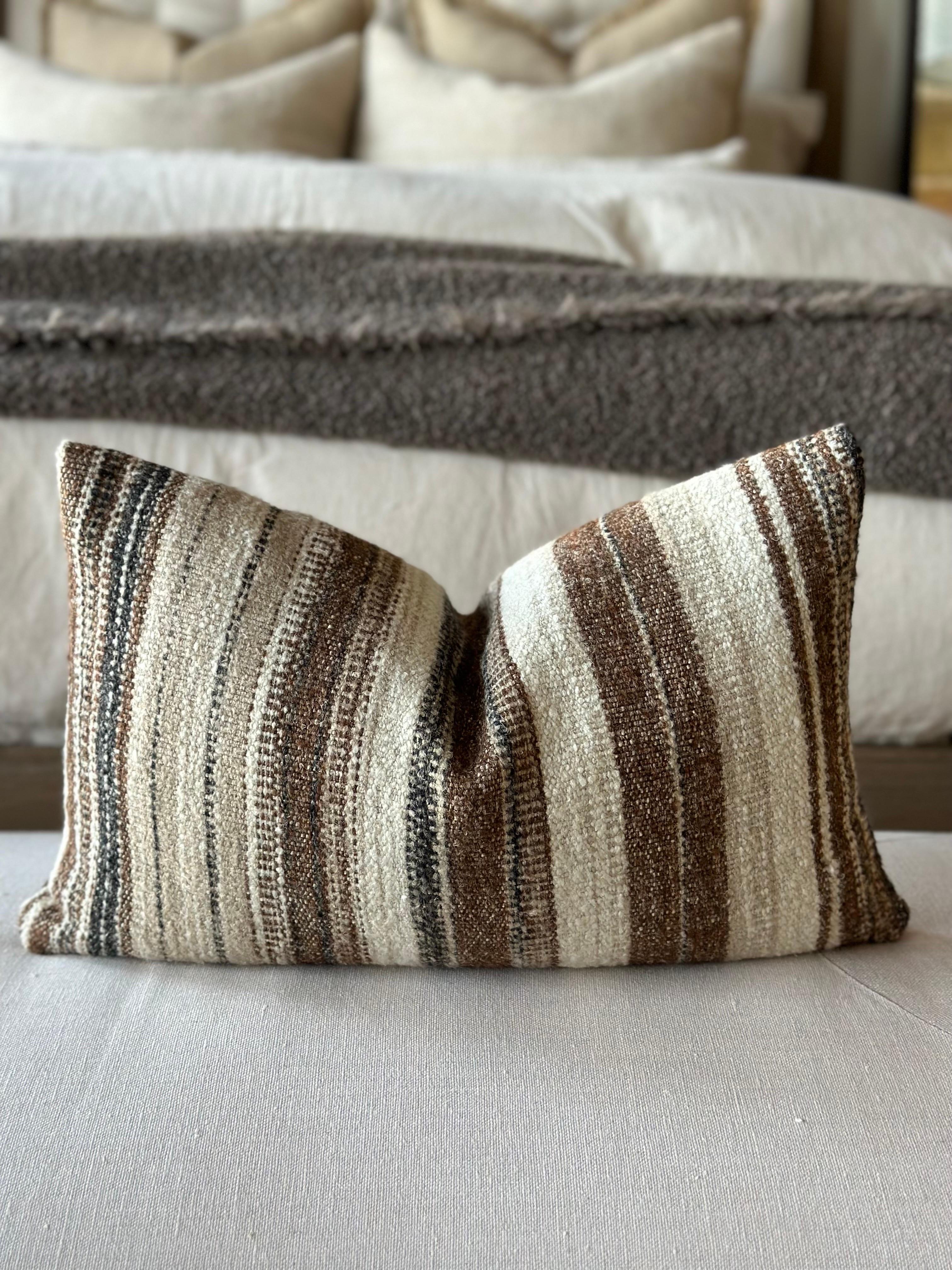Woven in Belgium using traditional weaving techniques, Nagy 10 combines Belgian linen with soft viscose. The slub like yarns alternating color along the warp create an inspired stripe from vintage textiles with some vibrant variations.
Color: Brown