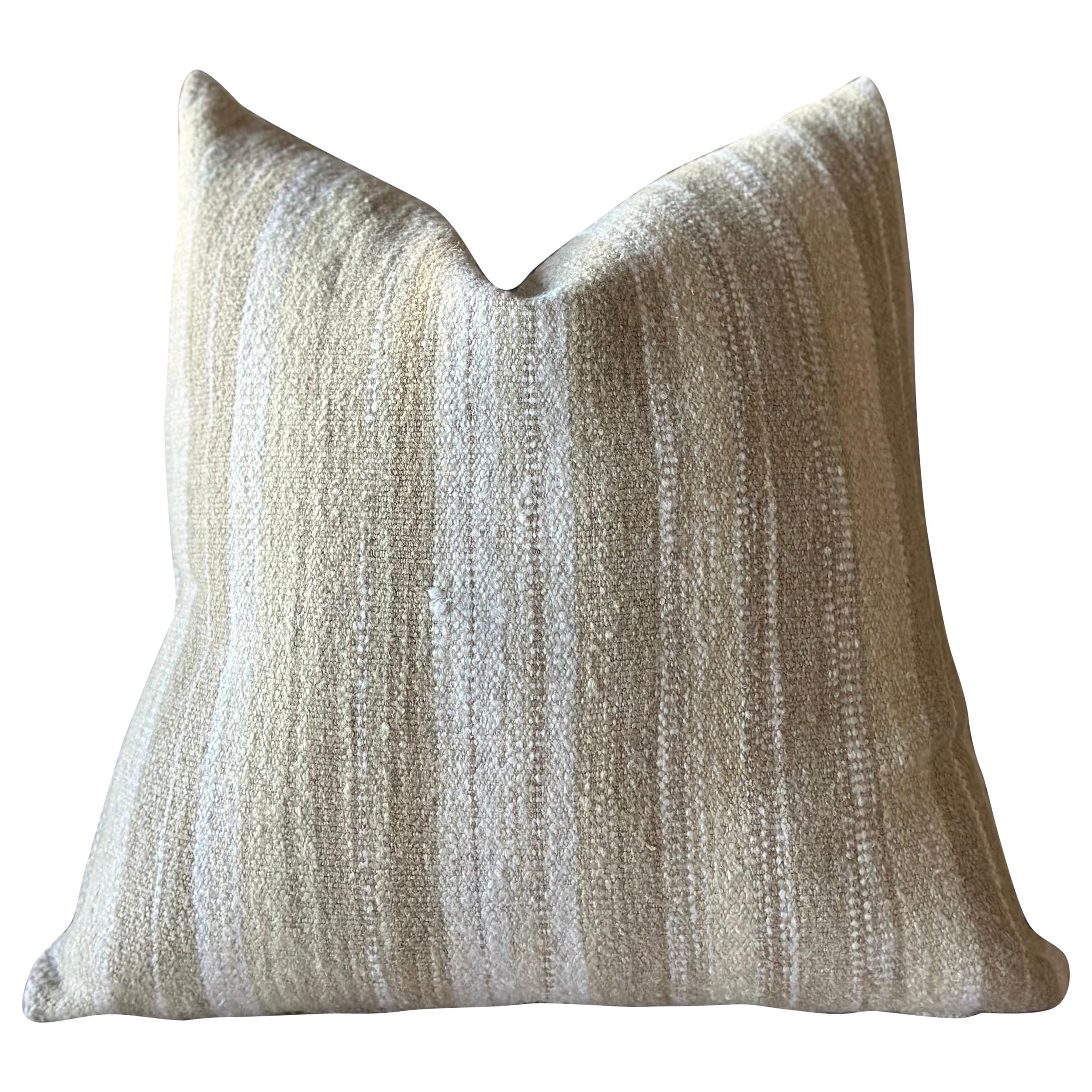 Woven Belgian Linen and Wool Stripe Lumbar Pillow with Down Insert