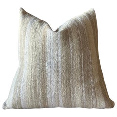 Woven Belgian Linen and Wool Stripe Lumbar Pillow with Down Insert