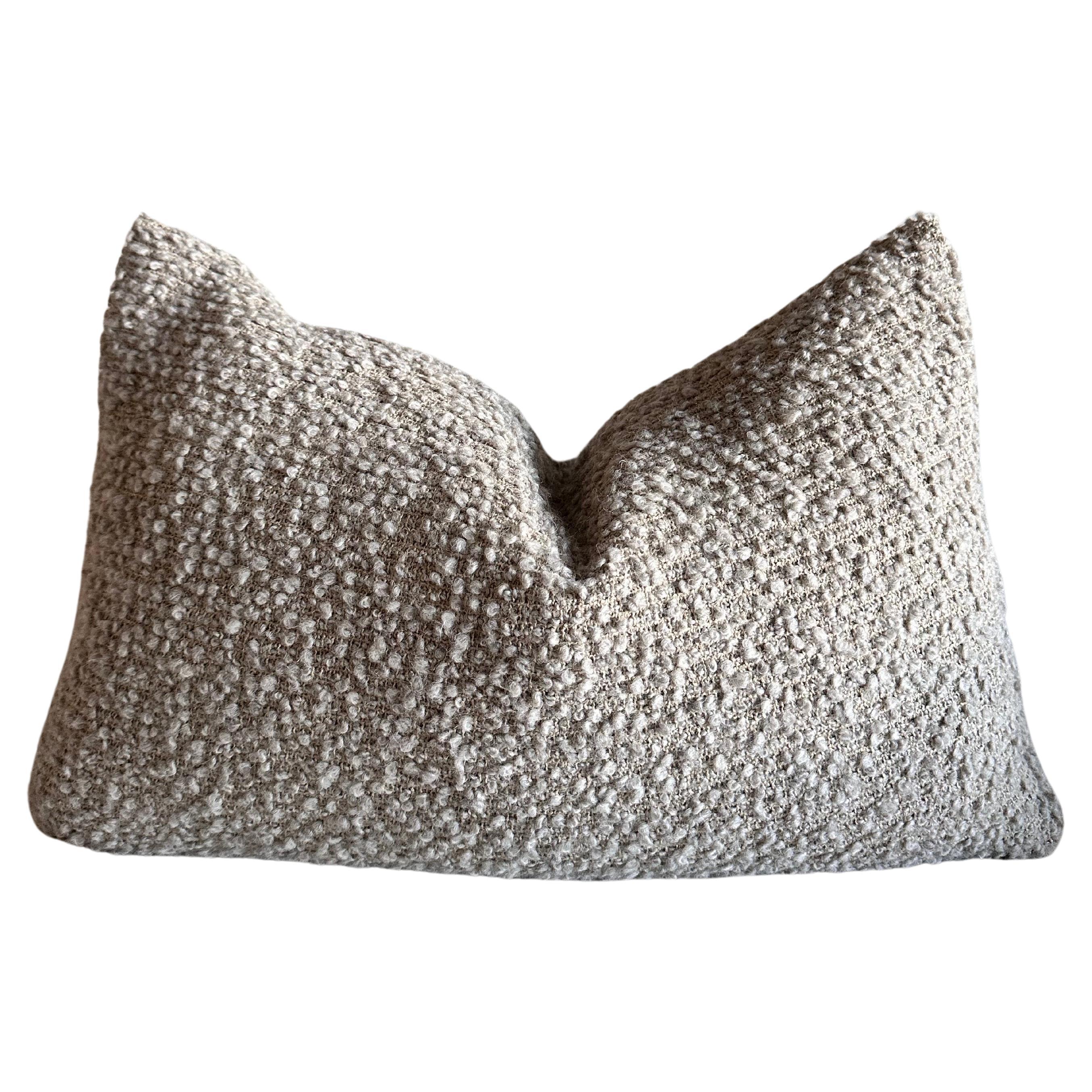 Woven Belgium Wool and Linen Lumbar Pillow in Could Gray Boucle Fabric