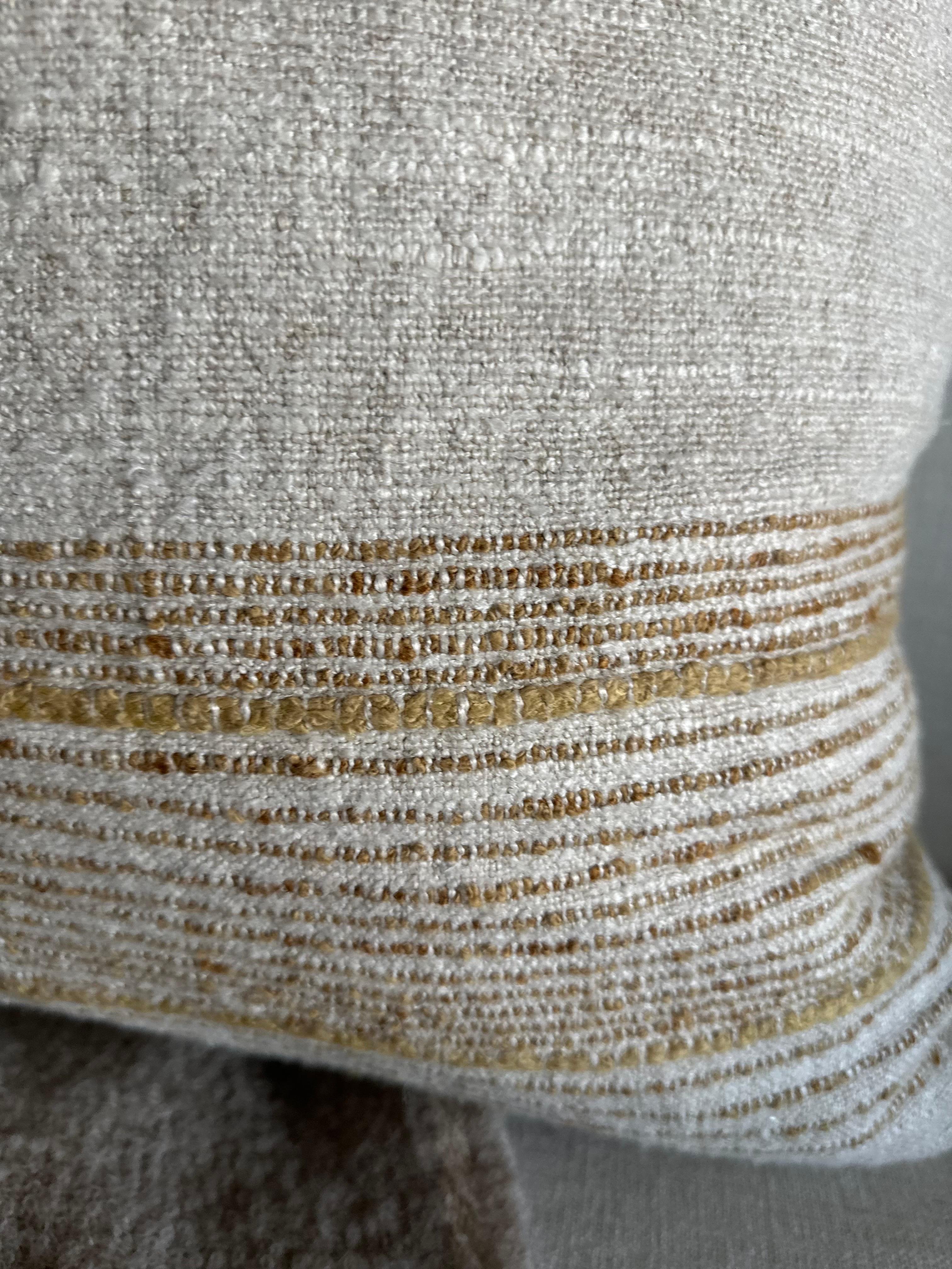 Woven Belgium Wool and Nubby Linen Pillow in Natural Tonal Stripe In New Condition For Sale In Brea, CA