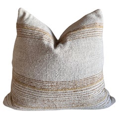 Woven Belgium Wool and Nubby Linen Pillow in Natural Tonal Stripe