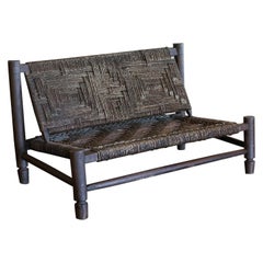 Woven Bench by Audoux-Minet, France, 1940s