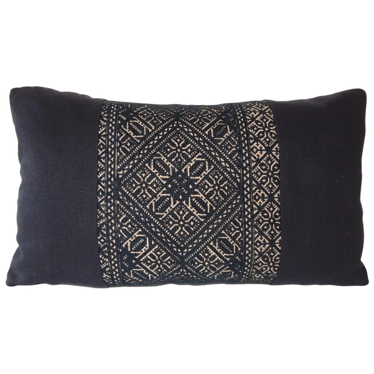 Woven Black and Indigo Fez Textile Lumbar Decorative Pillow at 1stDibs