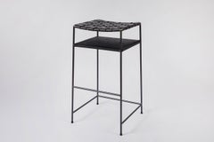 Sgabello da bar in pelle nera intrecciata e Corde danesi